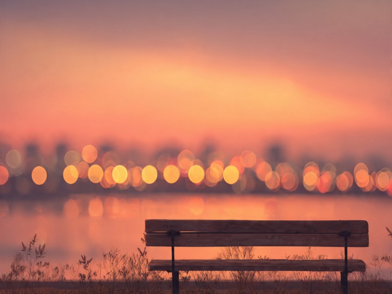 calma pordo sol banco vazio - Criador de frases online