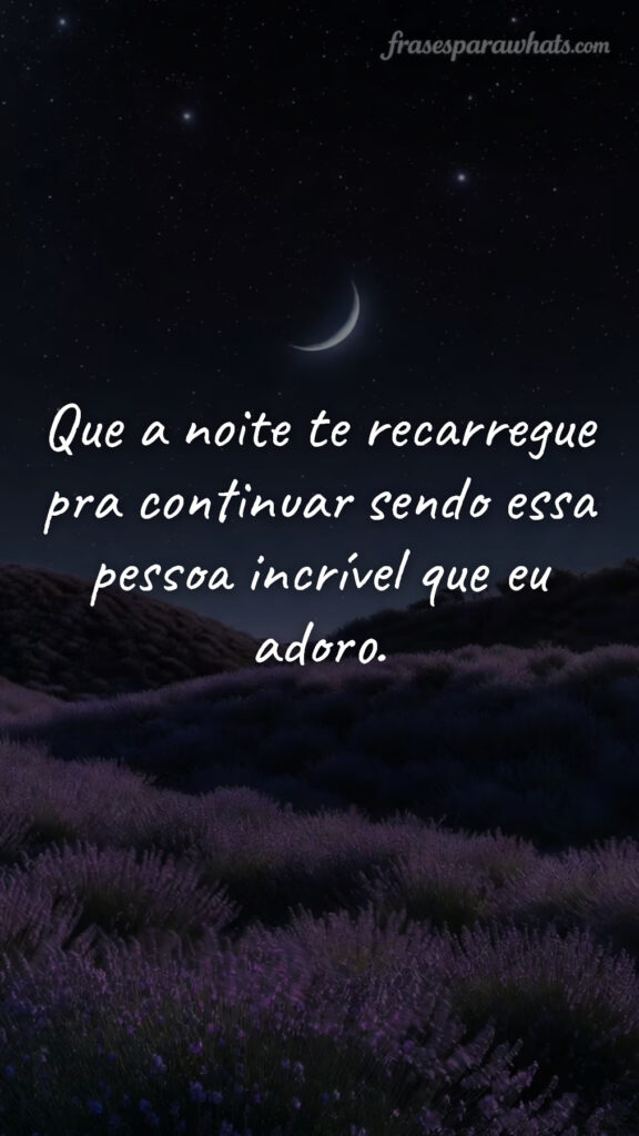 Frases de boa noite para alguém querido: Que a noite te recarregue pra continuar sendo essa pessoa incrível que eu adoro.