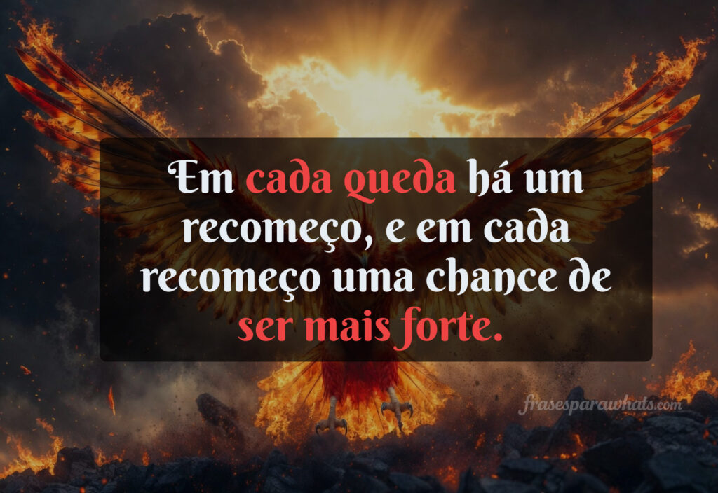 Frases de superação para manter o foco: Em cada queda há um recomeço, e em cada recomeço uma chance de ser mais forte.